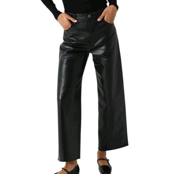 Agolde Recycled Leather Cropped Ren Pants Womens 27 Detox Black Minimalist Punk - Picture 1 of 9